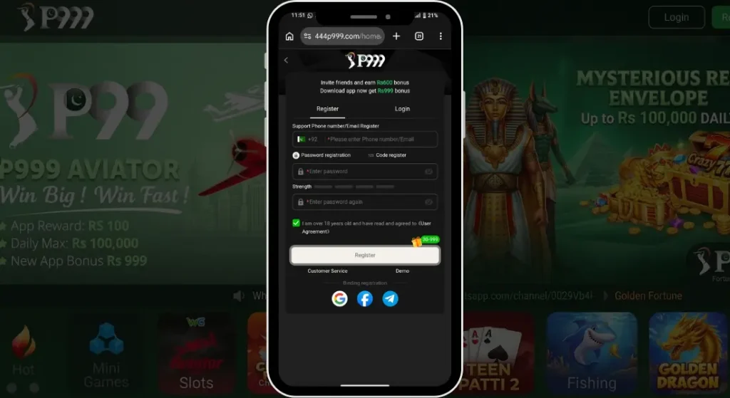 p999 register and login